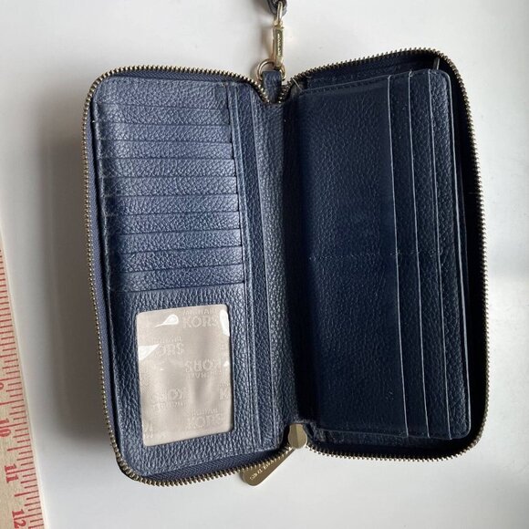 Michael Kors Est 1981 Jet Set Travel Continental Pebbled Leather Wallet Blue - Picture 8 of 10